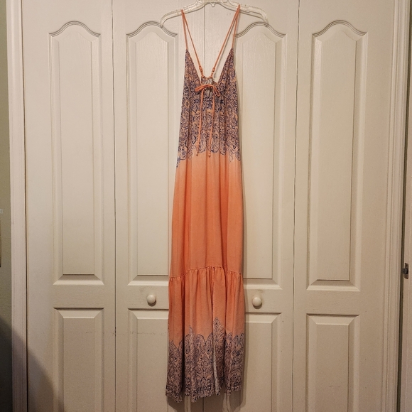 VENUS Dresses & Skirts - Venus Maxi Dress Paisley Ombre Coral Blue Linen Boho SZ 4 Summer